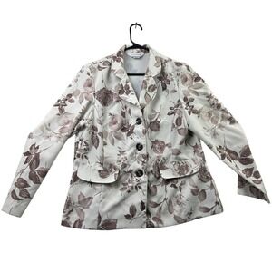 Elisabeth Williams Floral Rose Blazer 12 Cream Brown Cottagecore Romantic